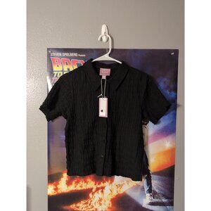 Muse Republic Clothing Black Textured Button Up Blouse Junior Size M
